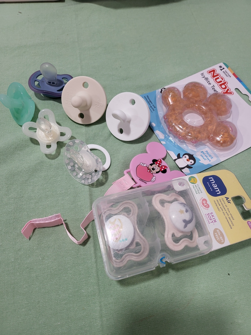 Assorted Baby Pacifier Set with Pink Minnie Clip